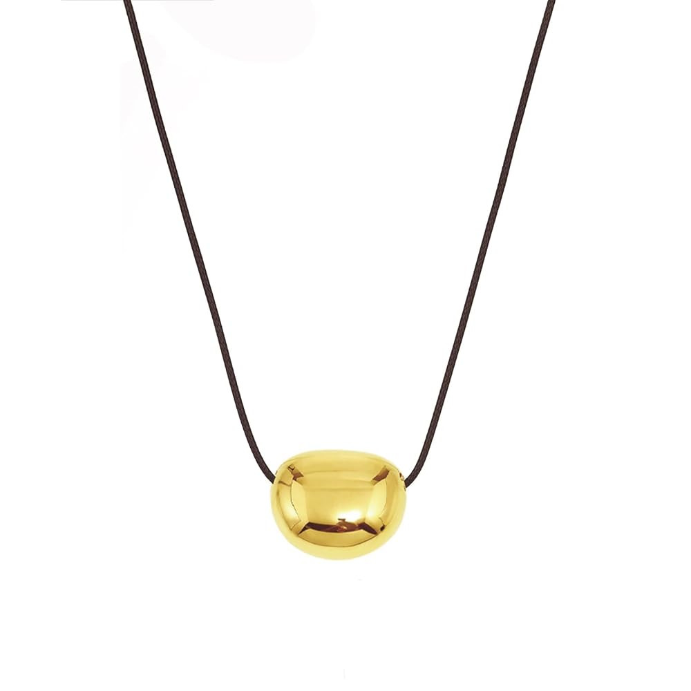 Oval Bean Necklace Gold Silver Pendant Necklace For Women Chunky Geometric Pendant Clavicle Chain... | Amazon (US)