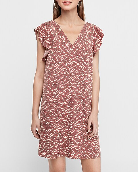 Dotted Ruffle Sleeve Shift Dress | Express