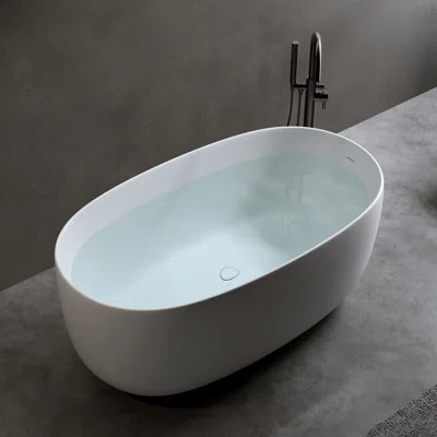 47" Independent solid surface resin stone bathtub, a modern designed independent bathtub with pop-up drainage and overflow pipes, suitable for small h | Wayfair North America