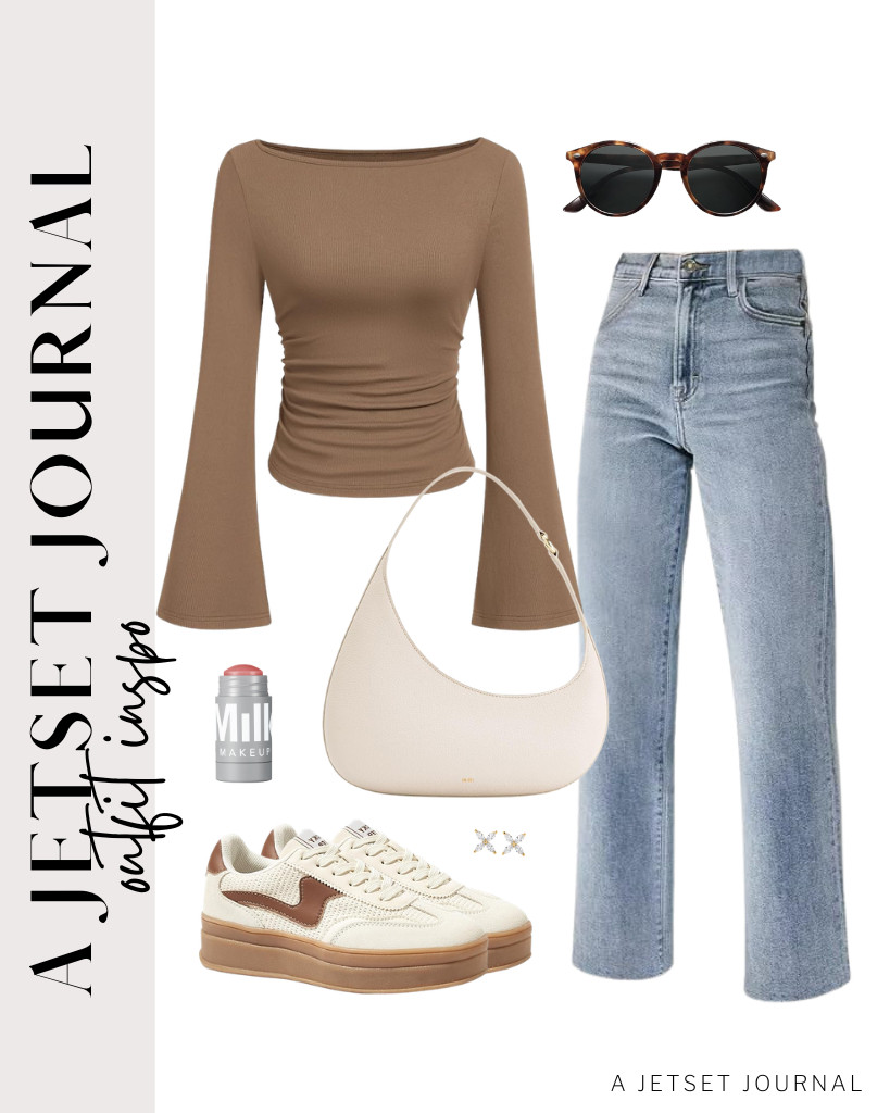 You can also pair this light brown PRETTYGARDEN bell long-sleeve top with the straight-leg jeans from KDF. For this outfit, you can use a JW PEI Harlee shoulder bag and LUCKY STEP platform fashion sneakers. Finish the look with Milk Makeup Lip + Cheek Stick.

#LTKSeasonal #LTKSaleAlert #LTKTravel
 

 