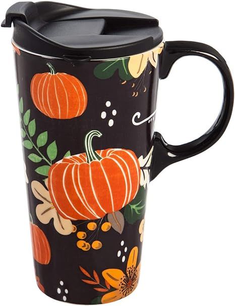 Cypress Home Beautiful Pumpkin Festival Ceramic Travel Cup with Matching Box - 4 x 5 x 7 Inches I... | Amazon (US)