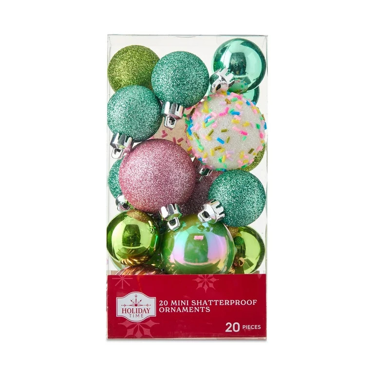 Light Pink/Light Green/Turquoise Mini Whimsy Shatterproof Christmas Ornaments, 20 Count, by Holid... | Walmart (US)