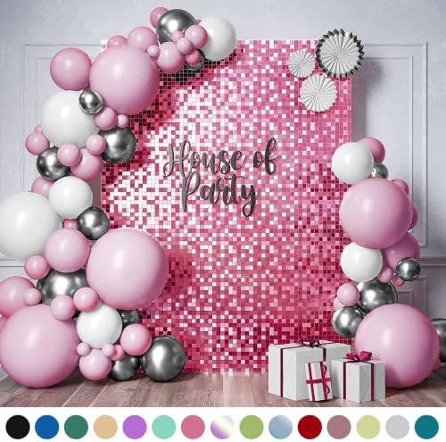 HOUSE OF PARTY Pink Shimmer Wall Backdrop - 24 Panels Square Sequin Shimmer Backdrop for Birthday... | Amazon (US)