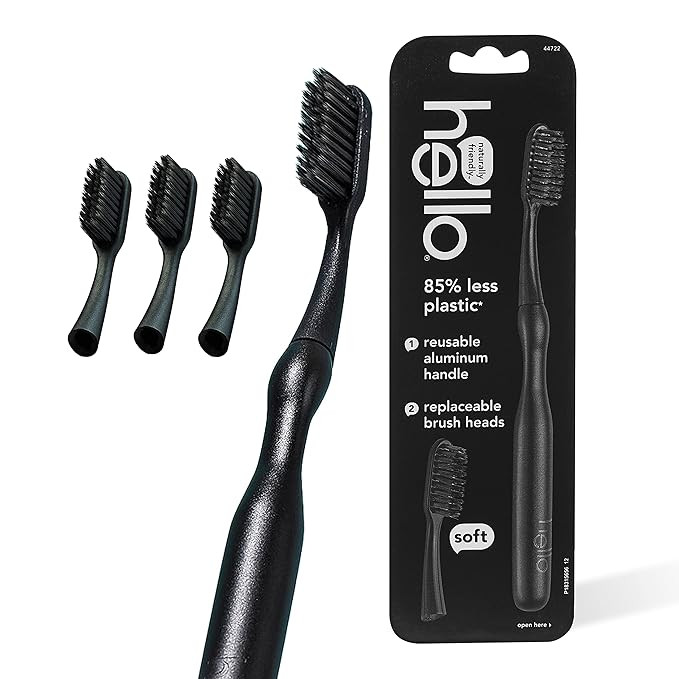 hello Manual Adult Toothbrush With Reusable Charcoal Modern Aluminum Handle & 4 Soft Replacement ... | Amazon (US)