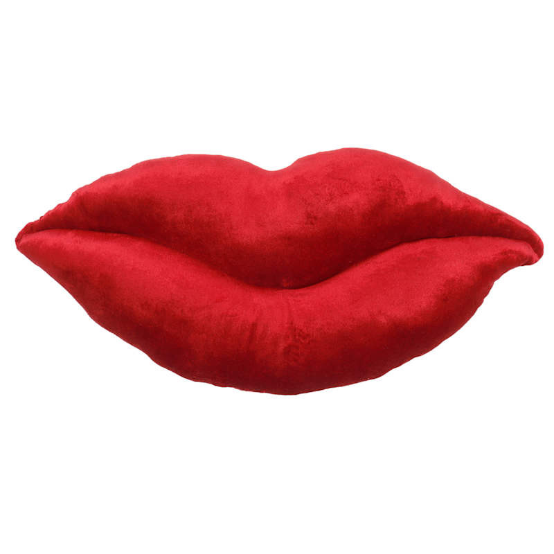 Red Crushed Velvet Lips Shaped Pillow, 10x22 | At Home