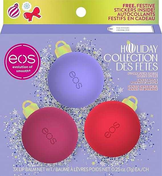 eos Holiday Lip Balm Sphere Gift Set, Sugar Plum Spritz, Candy Apple, Candy Cane Swirl, Limited E... | Amazon (US)
