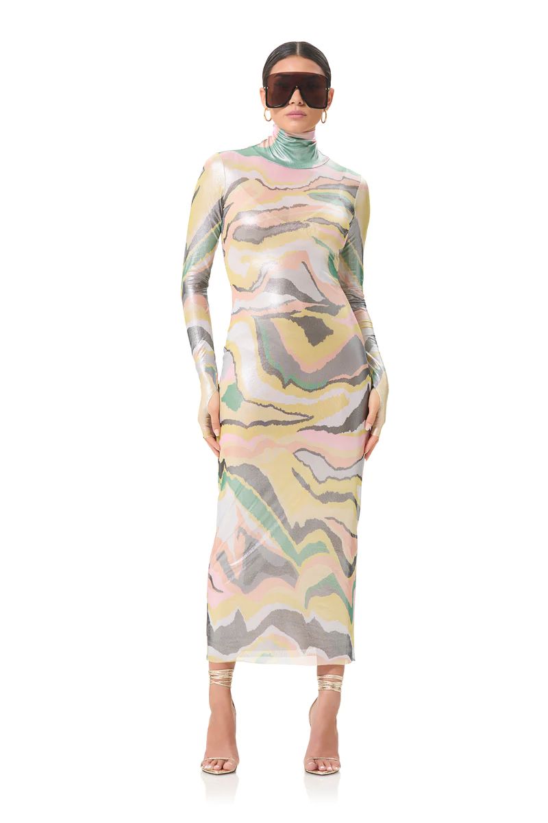 Shailene Metallic Dress - Soft Linear Abstract | ShopAFRM