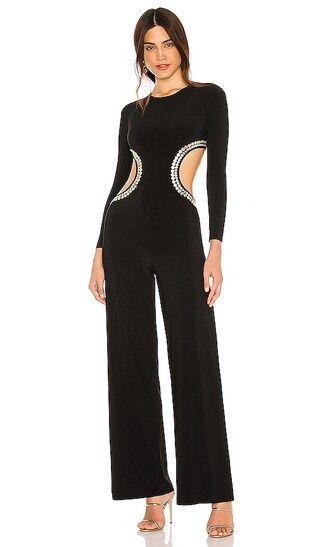 Stud Long Sleeve Cut Out Jumpsuit in Black | Revolve Clothing (Global)