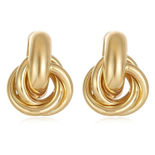 14K Gold Earrings for Women Knot Earring Studs Chunky Twisted Link Drop Statement Jewelry | Amazon (US)