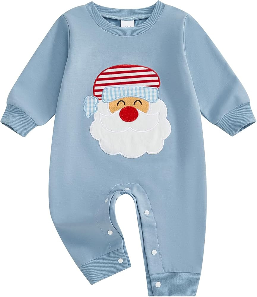 Infant Baby boy Christmas Outfit Santa Claus Long Sleeve Romper Newborn Boy One Piece Jumpsuit | Amazon (US)
