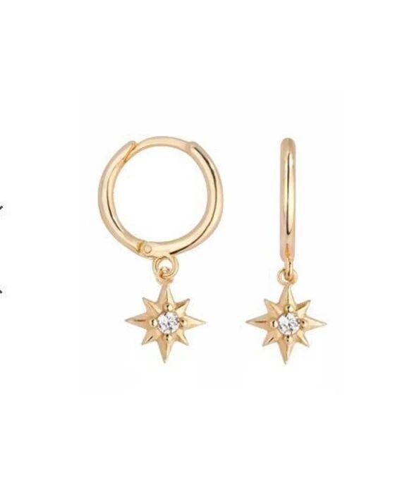 Huggie Earrings - Dainty Gold Hoops - Star Hoop Earrings - North Star Hoops  - CZ Gold Hoop Earri... | Etsy (US)