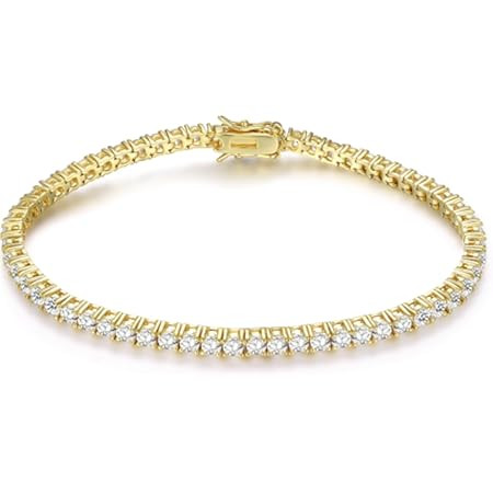PAVOI 14K Gold Plated 3mm Cubic Zirconia Classic Tennis Bracelet | Gold Bracelets for Women | Siz... | Amazon (US)