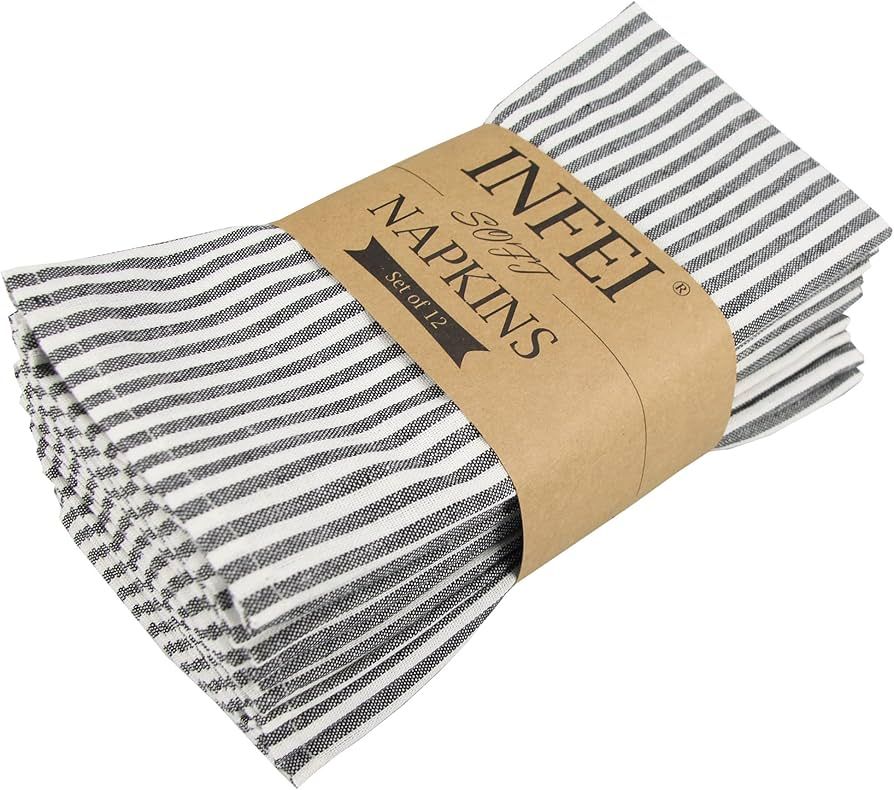 Plain Striped Cotton Linen Blended Dinner Cloth Napkins - Set of 12 (40 x 30 cm) - for Events & H... | Amazon (US)