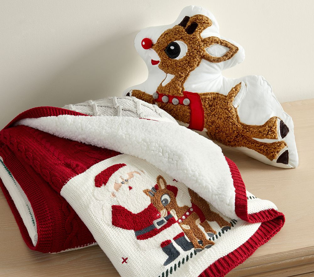 Rudolph(R) Heirloom Throw Blanket and Rudolph Shaped Pillow | Pottery Barn Kids