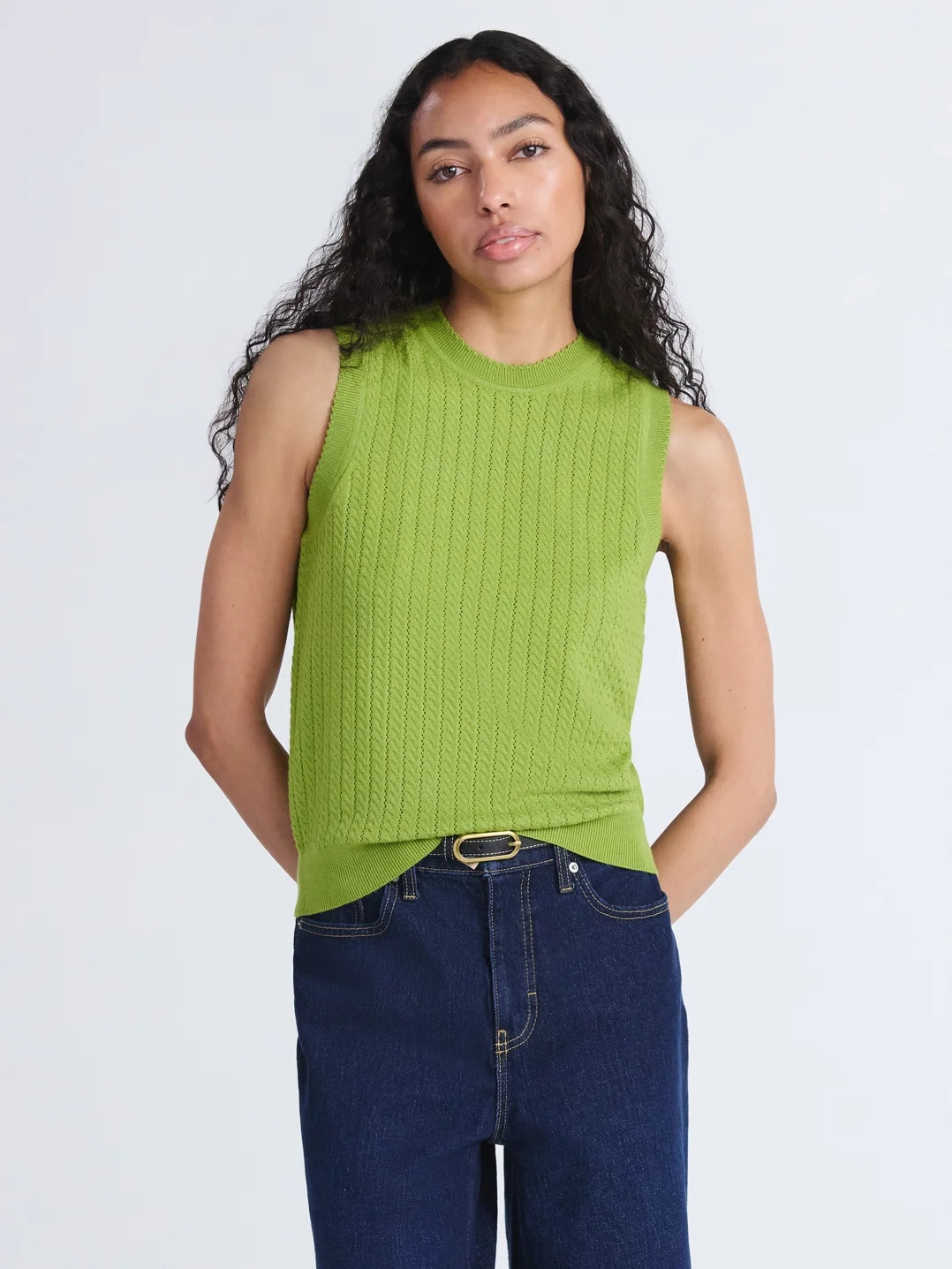 Free Assembly Women's Cozy Yarn Cable Sweater Shell, Sizes XS-XXL | Walmart (US)