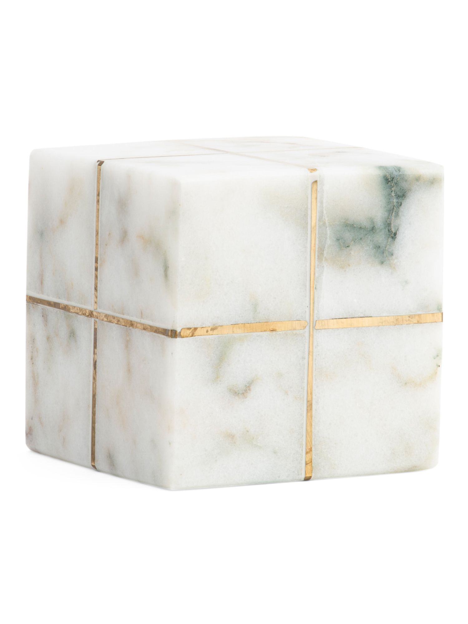 4x4 Marble Cube With Brass Inlay | TJ Maxx
