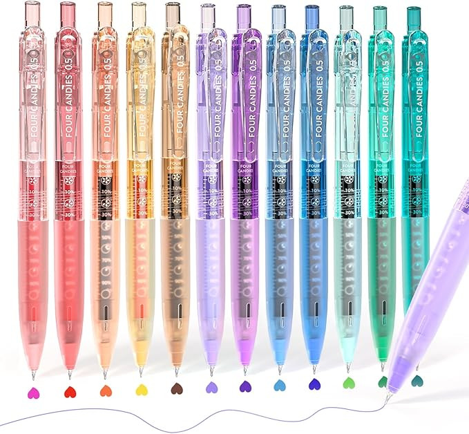 Four Candies 12 Pack 0.5mm Cute Quick-Dry Retractable Colored Gel Pens | 12 Ink Colors, Fine Poin... | Amazon (US)