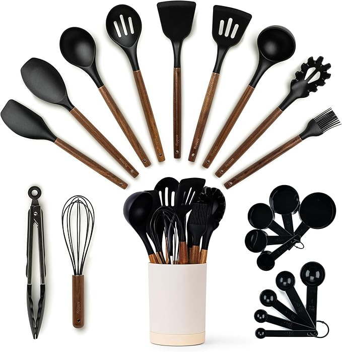 Silicone Kitchen Utensils Set & Holder: Cooking Utensils Set - Kitchen Essentials for New Home & ... | Amazon (US)