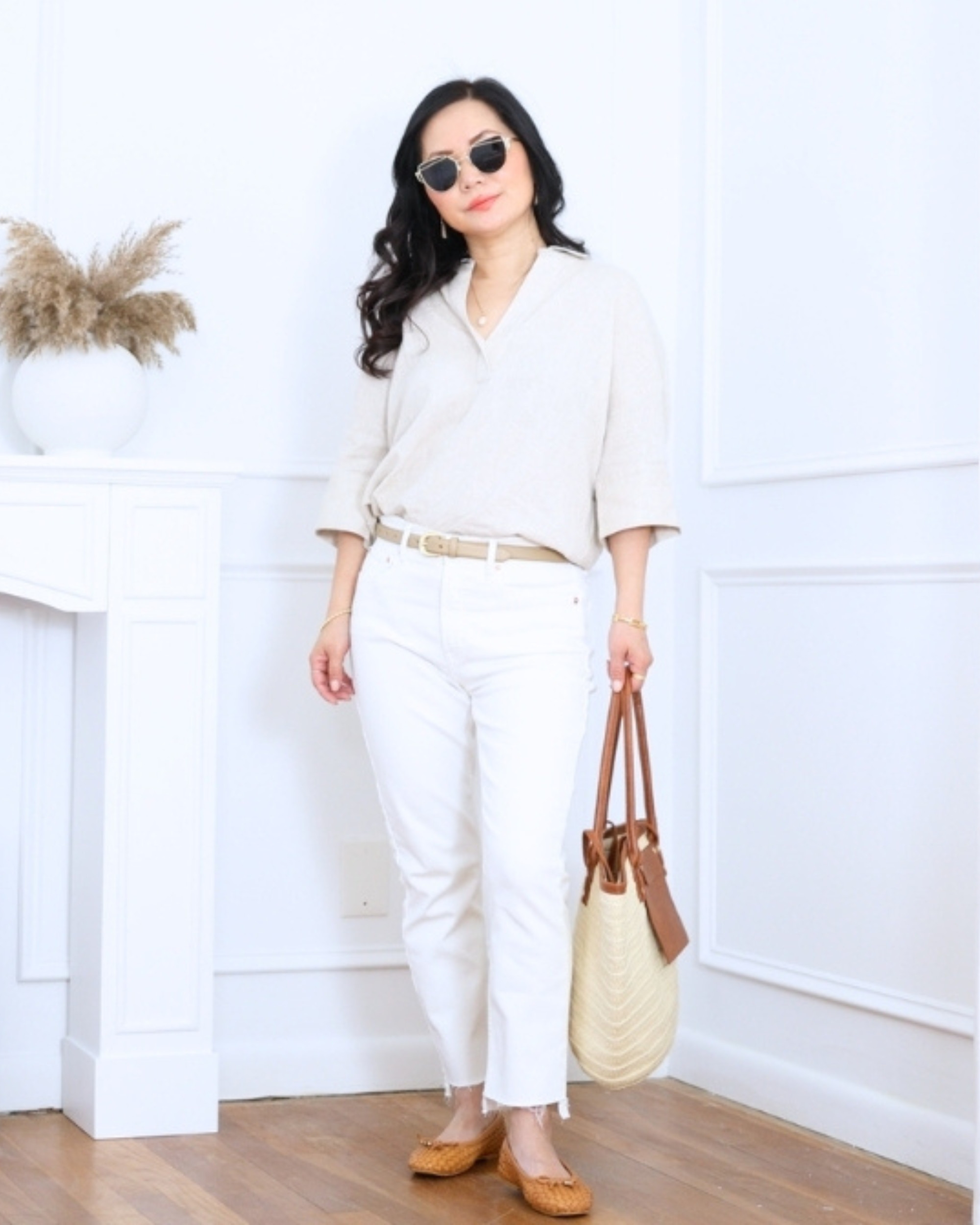 Drapey popover from BR Factory paired with white straight jeans from GAP — clean, easy, and effortlessly polished for a fresh everyday look. I'm 5'2, wearing size S. 

 #LTKootd #LTKOver40 #LTKPetite
