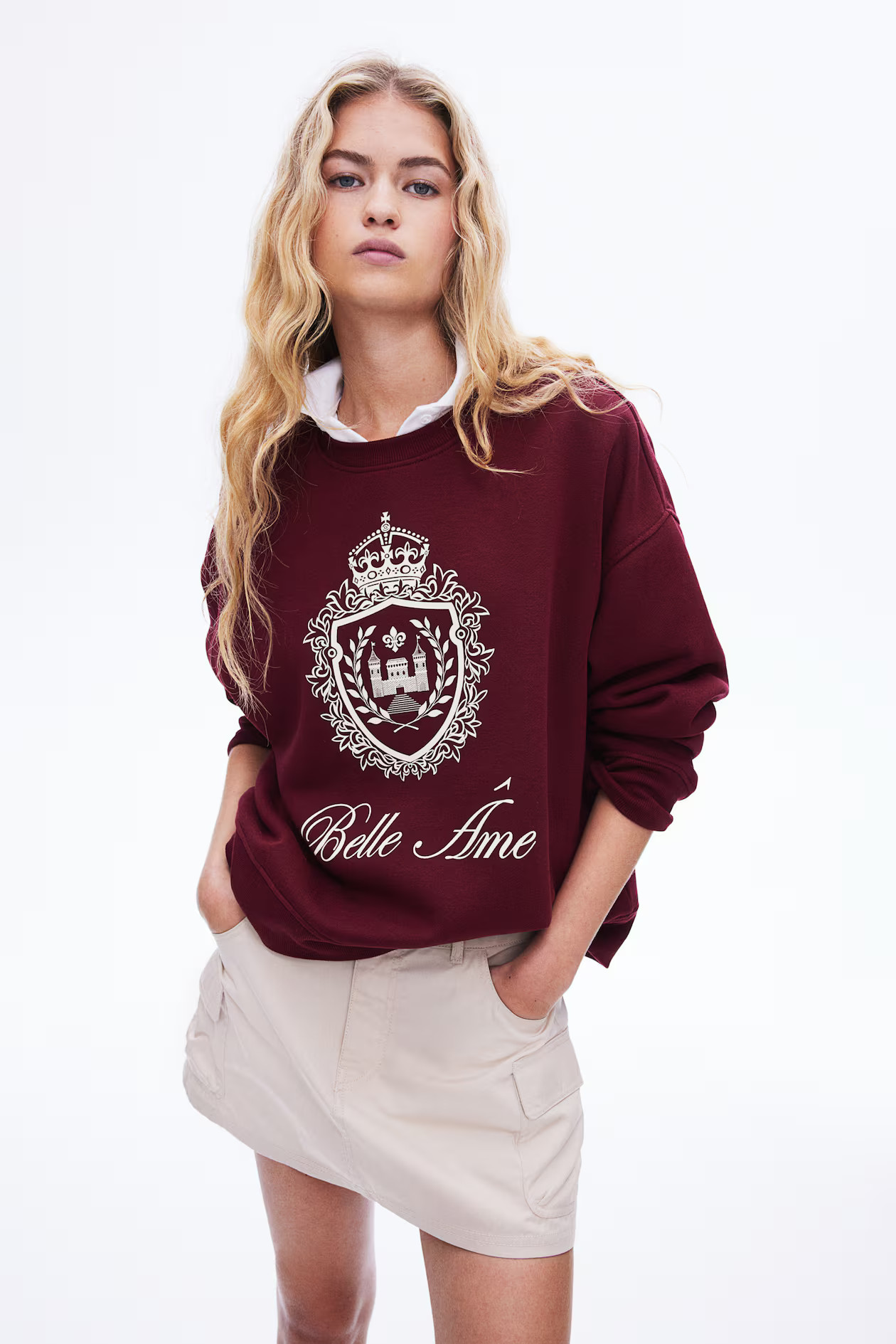 Oversized motif-detail sweatshirt In this Seasons Colour Burgundy | H&M (UK, MY, IN, SG, PH, TW, HK)