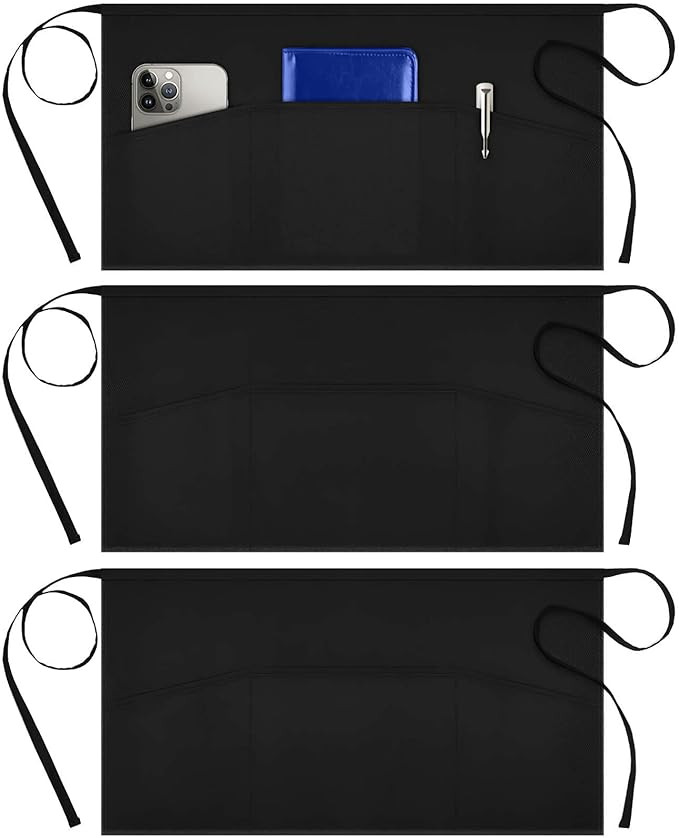 Syntus 3 Pack Server Aprons with 3 Pockets, Waterdrop Resistant Waitress Waiter Waist Apron, 11.5... | Amazon (US)