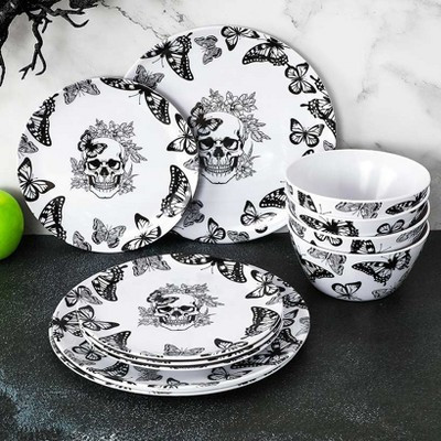 The Lakeside Collection Gothic Elegance Halloween Butterfly and Skull Dinnerware Set - | Target