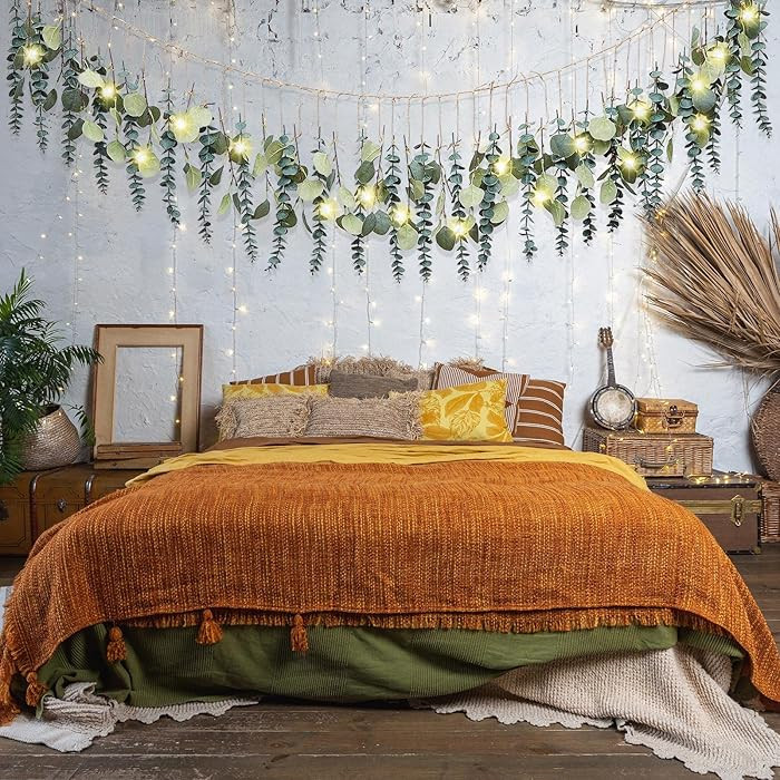 Juexica Fall Artificial Eucalyptus Wall Hanging Boho Decor with LED Light Bedroom Wall Farmhouse ... | Amazon (US)