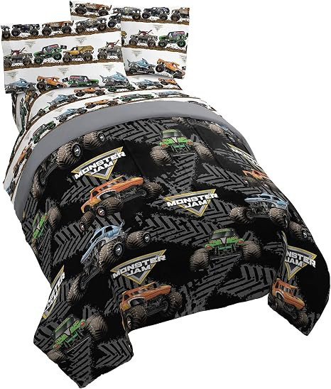 Monster Jam Tracks 5 Piece Full Bed Set - Includes Comforter & Sheet Set - Bedding Features Grave... | Amazon (US)