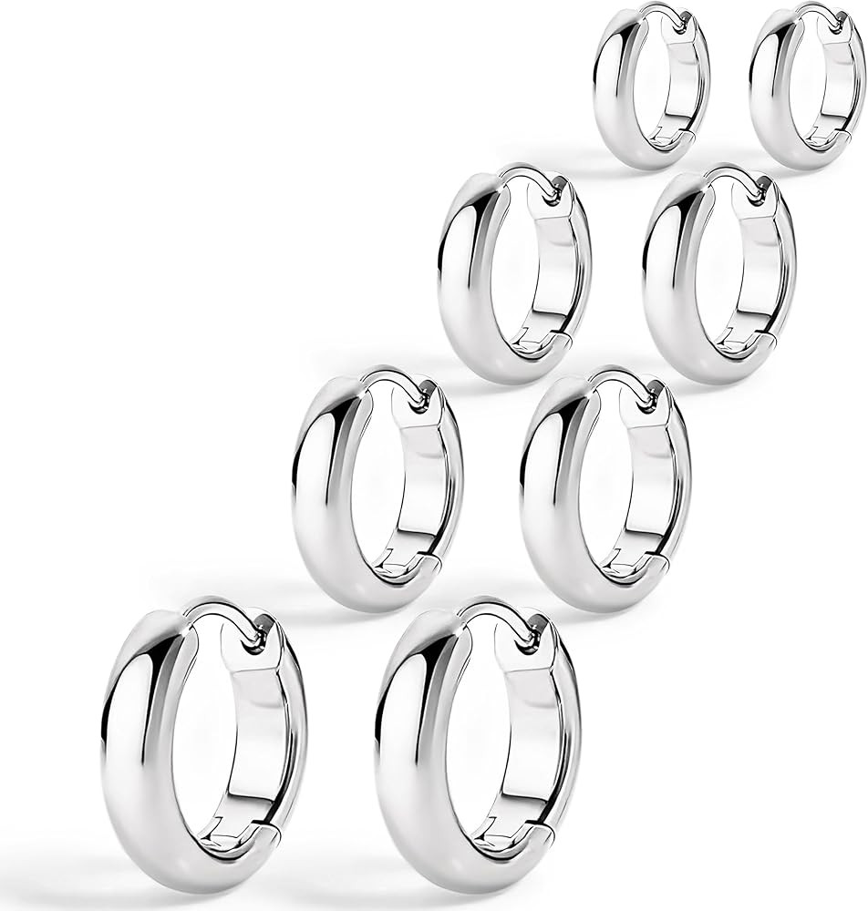 Chunky Gold Hoop Earrings Set for Women 4 Pair, 14K Gold Plated 925 Sterling Silver Post Small Ho... | Amazon (US)