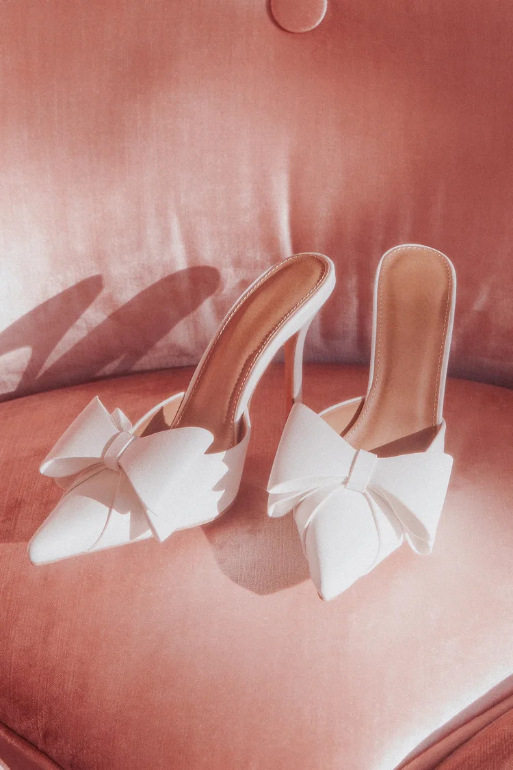Inaaya White Bow Pointed-Toe Mule Pumps | Lulus