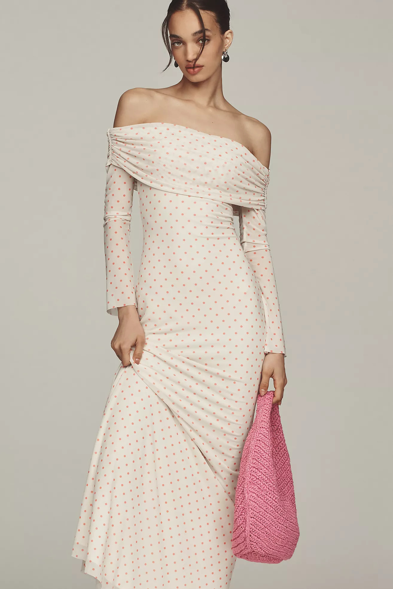 AFRM Long-Sleeve Off-The-Shoulder Mesh Maxi Dress | Anthropologie (US)