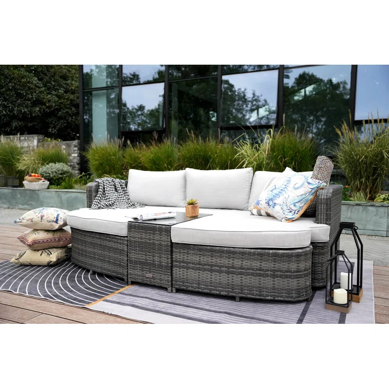 Anazco 88.98'' Wide Outdoor Wicker Patio Daybed with Cushions | Wayfair North America
