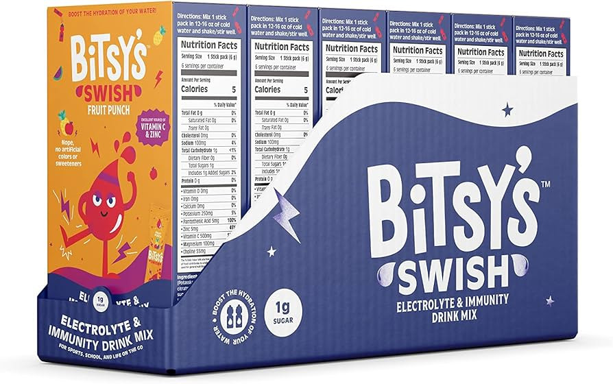 BITSY'S Swish Electrolyte Powder Packets, Hydration Drink Mix with Immunity Boosting Vitamin C, B... | Amazon (US)