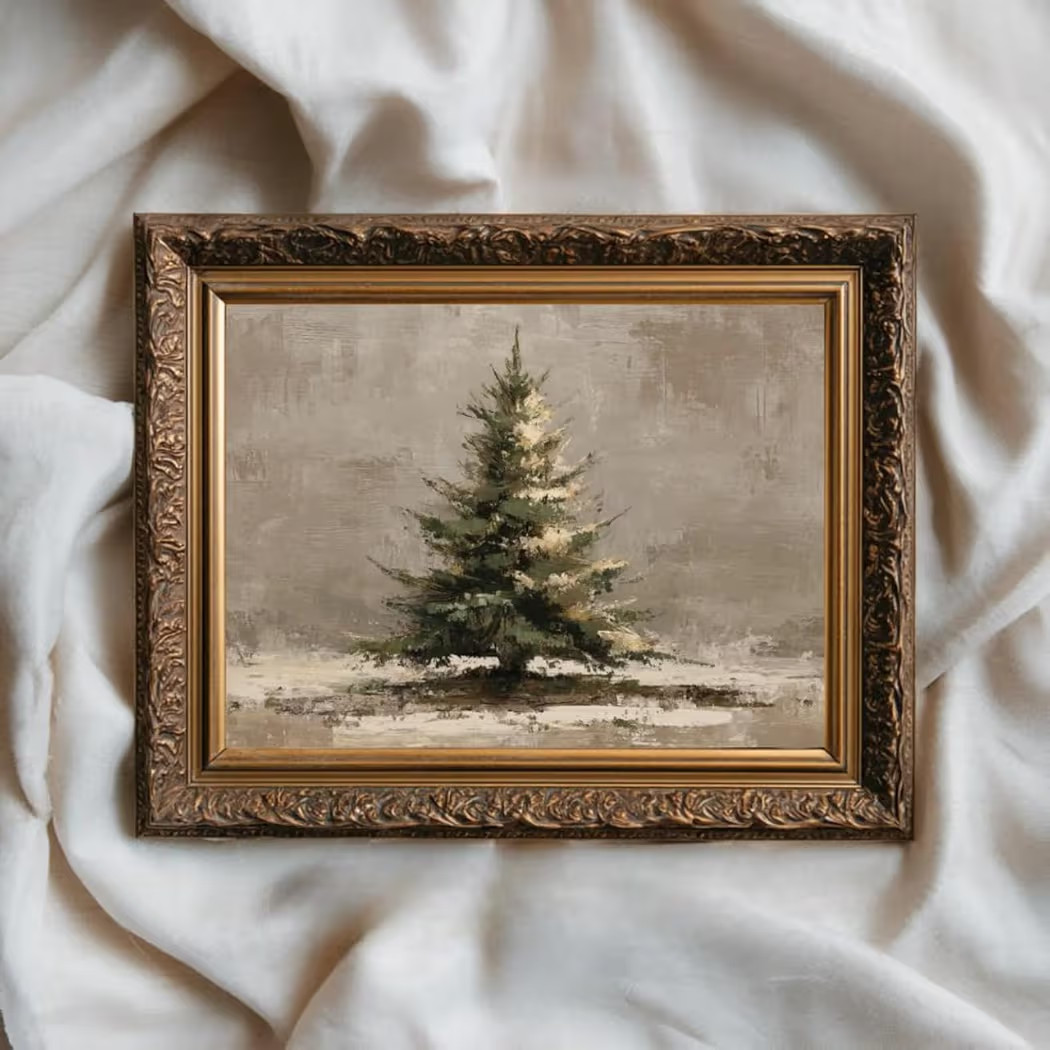 Vintage Evergreen Christmas Tree Poster, Rustic Winter Woodland Wall Art, Antique Holiday Decorat... | Amazon (US)