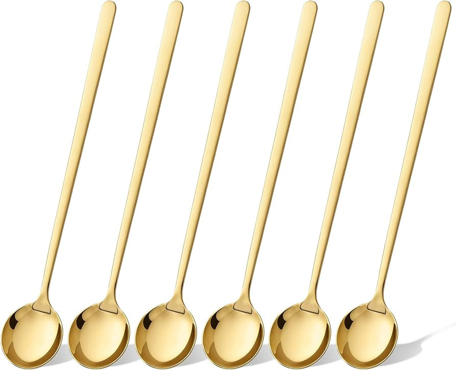 6 PCS 6.7" Gold Long Handle Coffee Spoon, Stirring Spoons with Long Handle, Coffee Bar Accessorie... | Amazon (US)