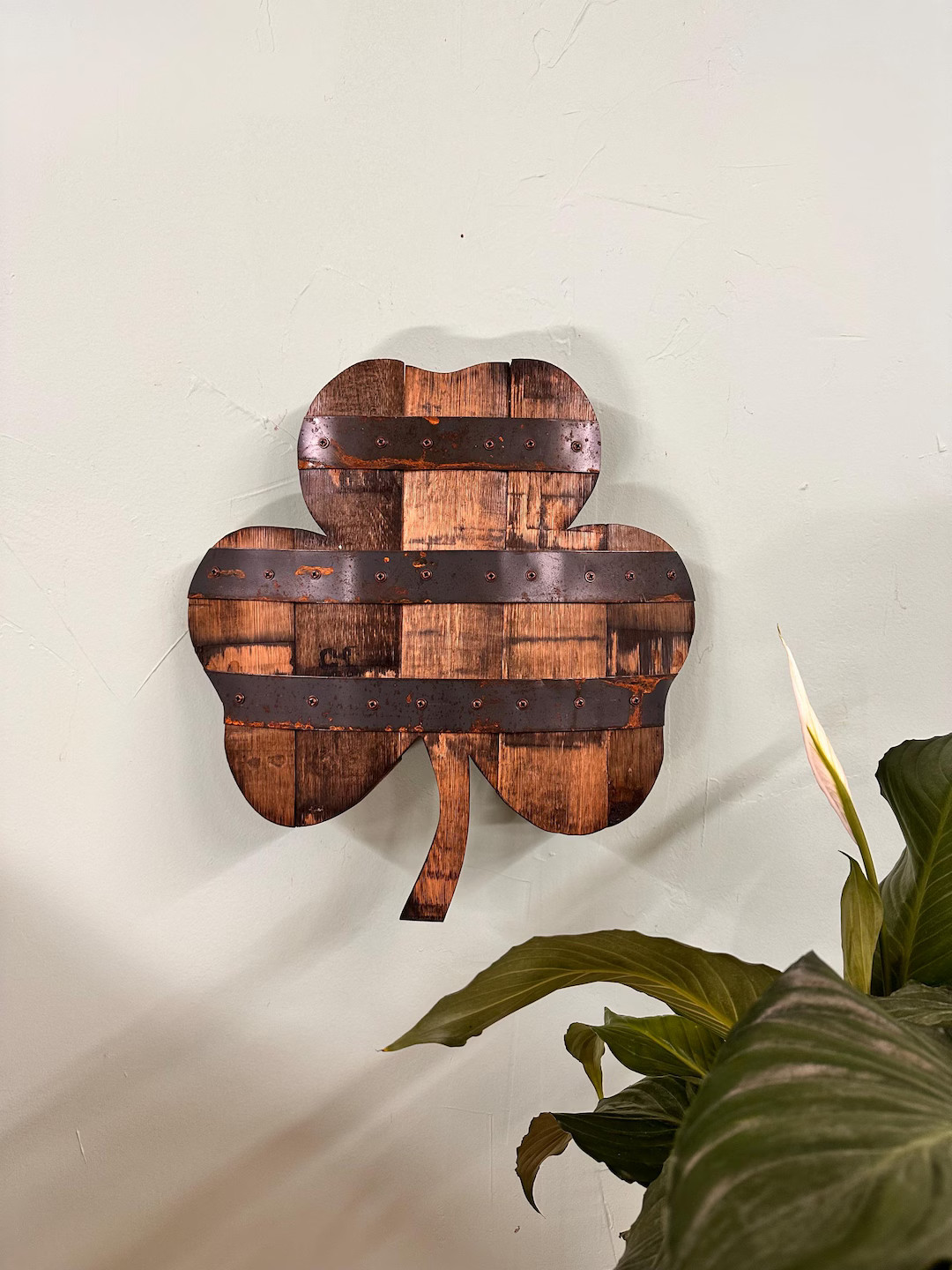 18” Shamrock Bourbon Barrel Wood Cutout with Rings | Etsy (US)