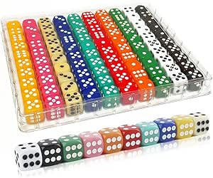 100 Pieces 16MM Dice Set, 6 Sided Standard Colored Dices with Portable Plastic Box, Opaque 10 Col... | Amazon (US)