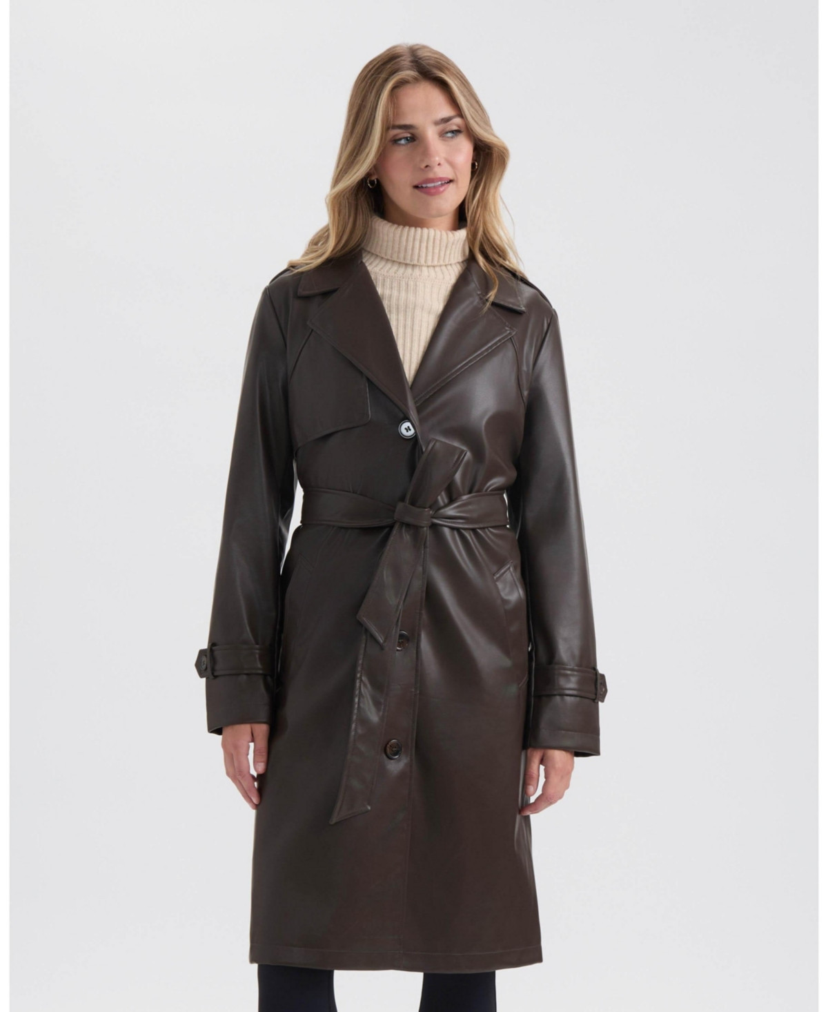 Nvlt Women's Single Breasted Pu Trench Coat - Espresso | Macy's