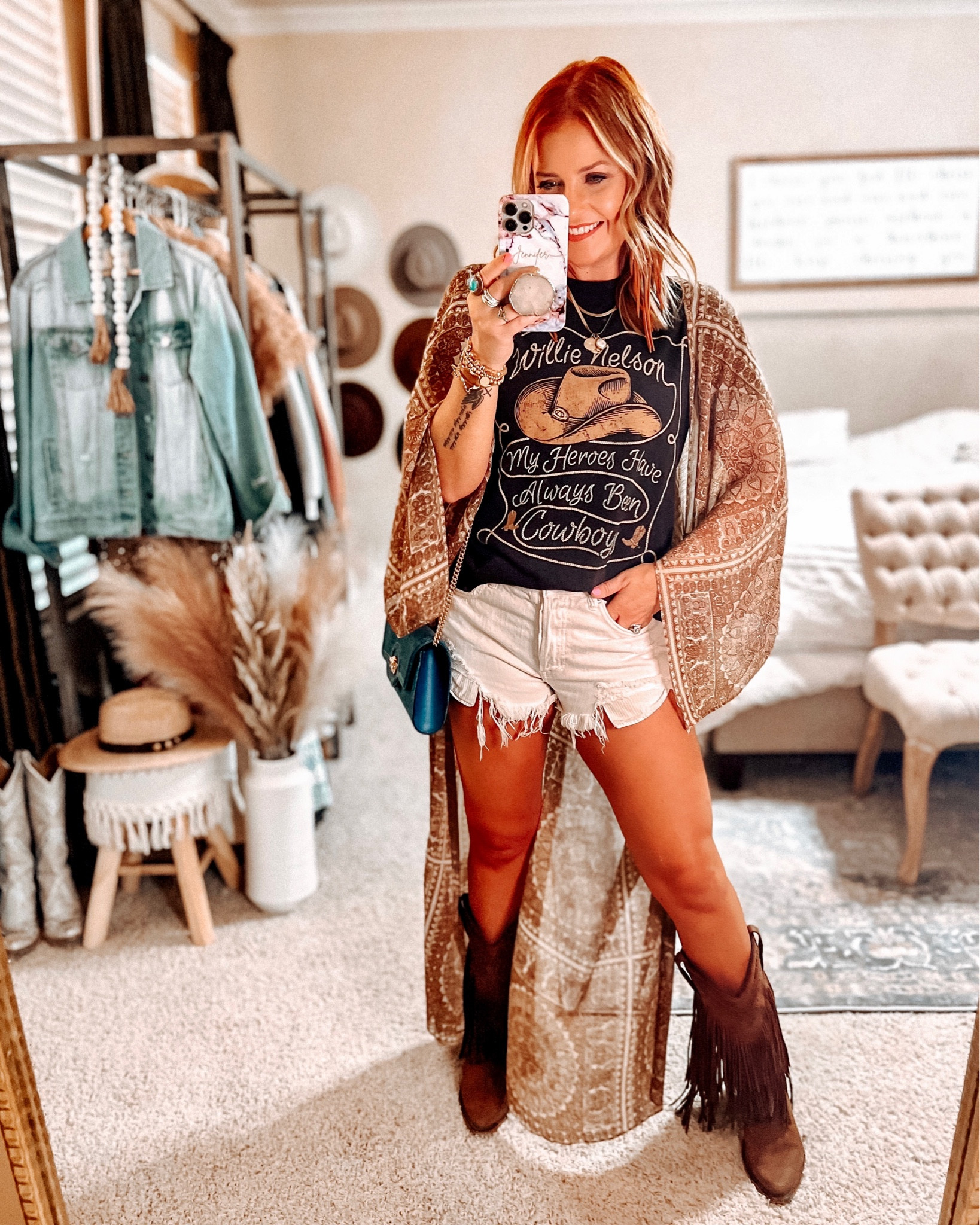 Concert Outfit - Such a cute graphic tee 🤠 & just saw that my favorite Free People shorts are on SALE! *Boots are Liberty Black. Kimono Dottie Couture.

Dressed in Delight 

#LTKunder50 #LTKitbag