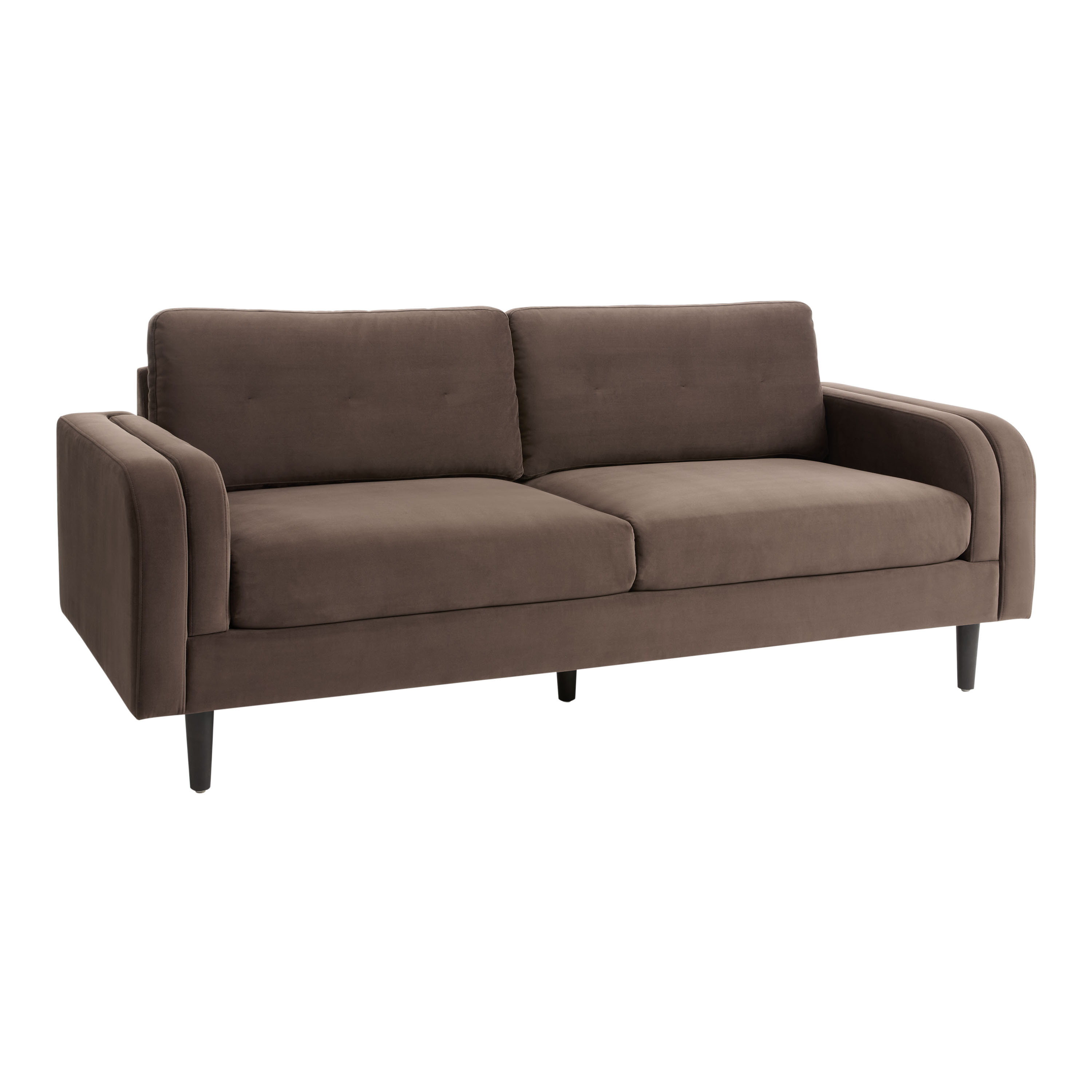 Nicholas Coffee Brown Velvet Mid Century Double Arm Sofa | World Market