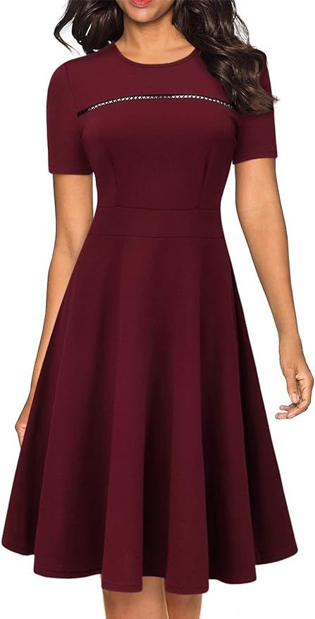 Women's Short Sleeve Colorblock Sundress Knee-Length Flared A-Line Casual Swing Dress Cocktail Pa... | Amazon (US)