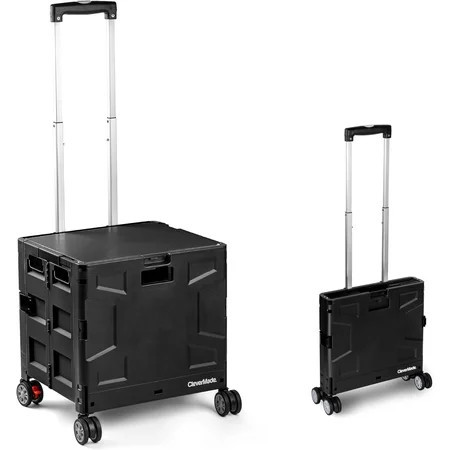 CleverMade Collapsible Wheeled Crate, 35L Capacity, 4 Double Wheels, Foldable with Lid, Black | Walmart (US)