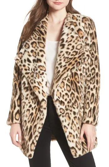 Women's Bb Dakota Leopard Faux Fur Jacket, Size X-Small - Brown | Nordstrom