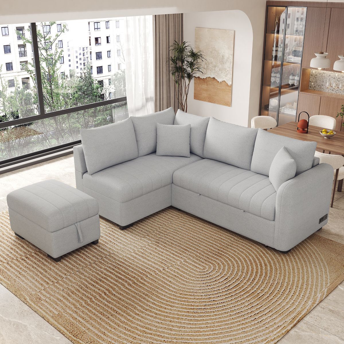 82.6" L-shaped Sectional Sofa Set with a Pull Out Sofa Bed, Two USB Ports, Two Power Sockets and ... | Target