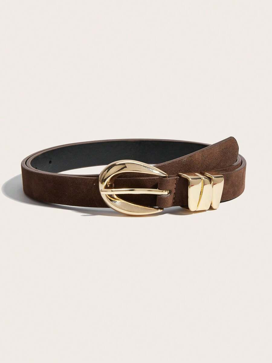 1pc Women's Vintage Casual Waist Belt, Brown Suede Fabric With Metal Buckle & Multiple Loops, Sui... | SHEIN