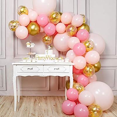 PartyWoo Pink and Gold Balloons, 66 pcs Pink Balloons, Metallic Gold Balloons, Pastel Pink Balloo... | Amazon (US)