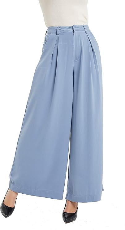 Tronjori Women High Waist Casual Wide Leg Long Palazzo Pants Trousers Regular Size | Amazon (US)