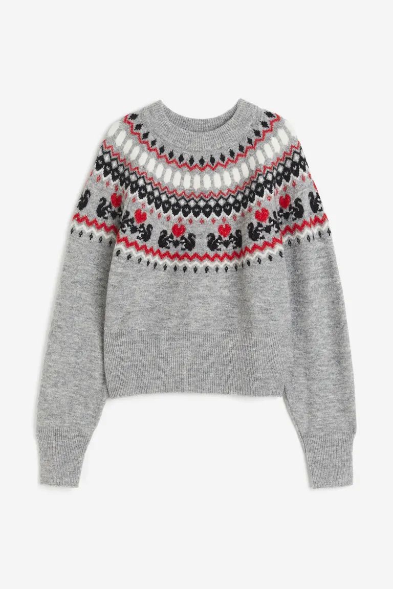 Jacquard-knit Sweater - Light gray melange - Ladies | H&M US | H&M (US + CA)
