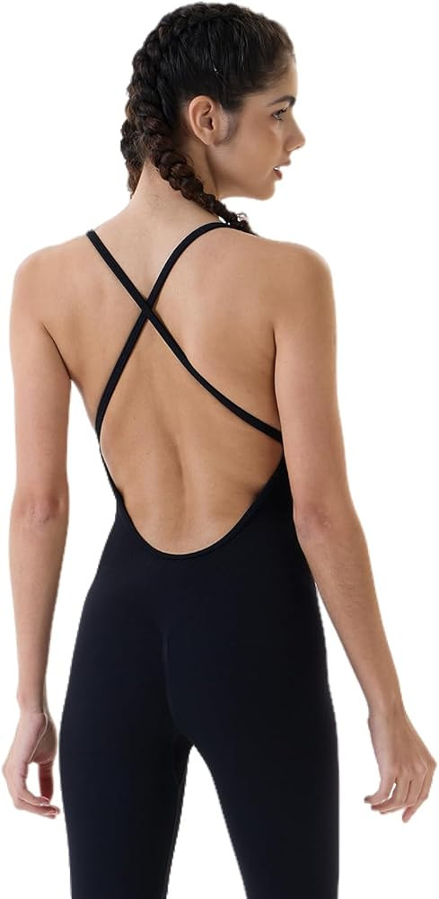 AUROLA Women Jumpsuits for Workout Yoga Gym, Seamless Strappy One Piece Padded Bra Bodysuits | Amazon (US)