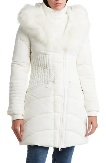 Noize Gigi Vegan Faux Fur Trim Quilted Parka in White at Nordstrom Rack, Size Xx-Large | Nordstrom Rack